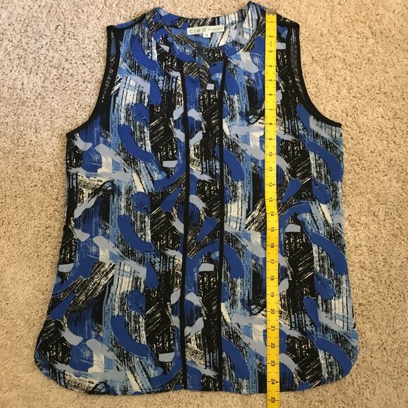 Cleo Petites Artsy Blue Lagoon Black Piping Tunic Tank Top - Picture 12 of 12